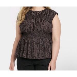 Women's Peplum Sleeveless Top Browm & Black Universal Threads Size Large